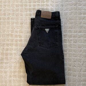 Vintage GUESS Black Straight Jeans with Triangle Logo Patch